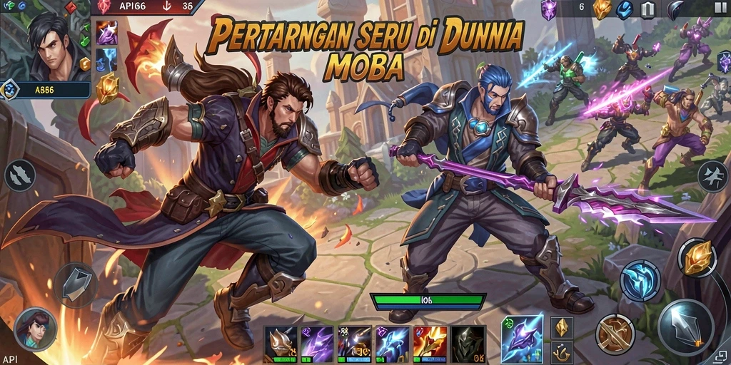Screenshot gameplay seru di API66 dengan aksi MOBA yang menggebu.