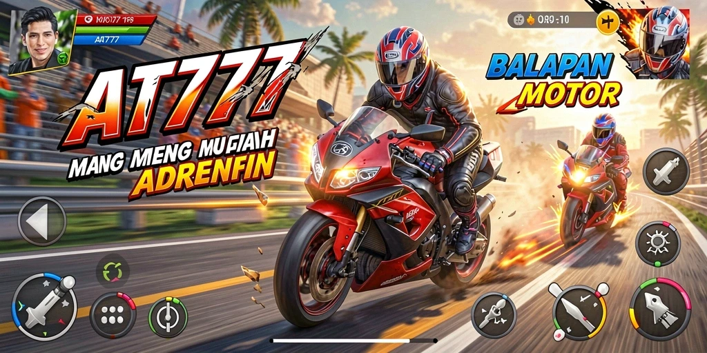 Screenshot gameplay AT777 menampilkan aksi balapan motor yang intens.
