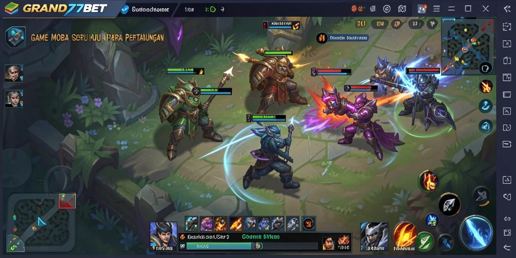 Tampilan gameplay seru dalam GRAND77BET dengan aksi MOBA yang mendebarkan.