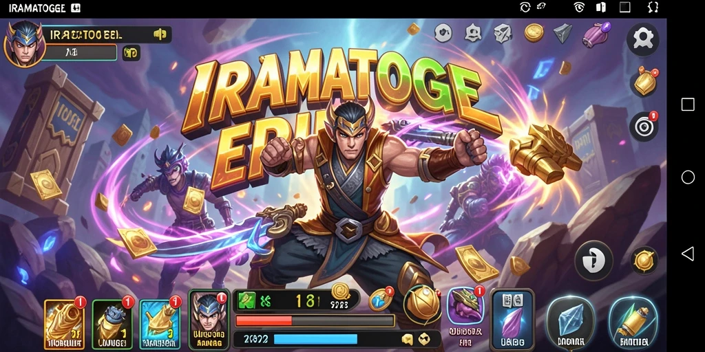 Tangkapan layar IRAMATOGEL menampilkan karakter yang sedang bertarung di arena seru.