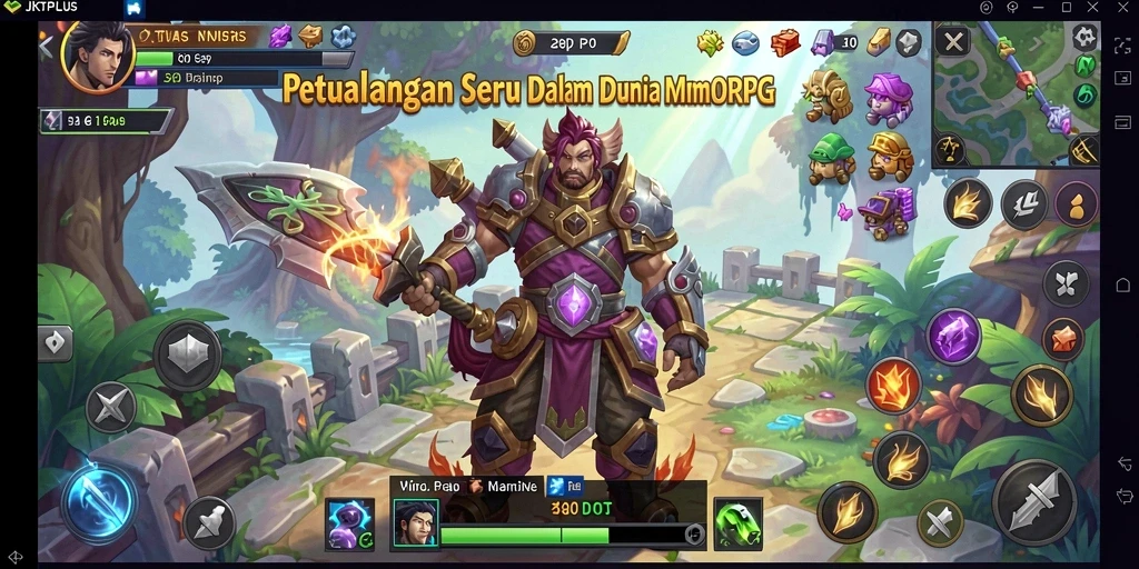 Gameplay menampilkan pejuang beraksi dalam dunia fantastis JKTPLUS.