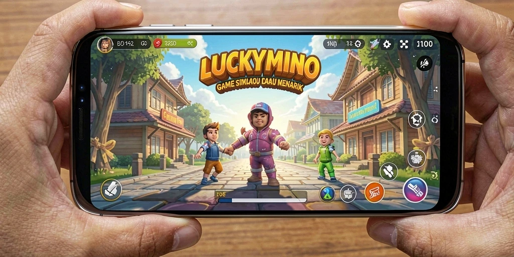 Tangkapan layar menunjukkan gameplay seru di LUCKYMINO dengan karakter yang mendebarkan.