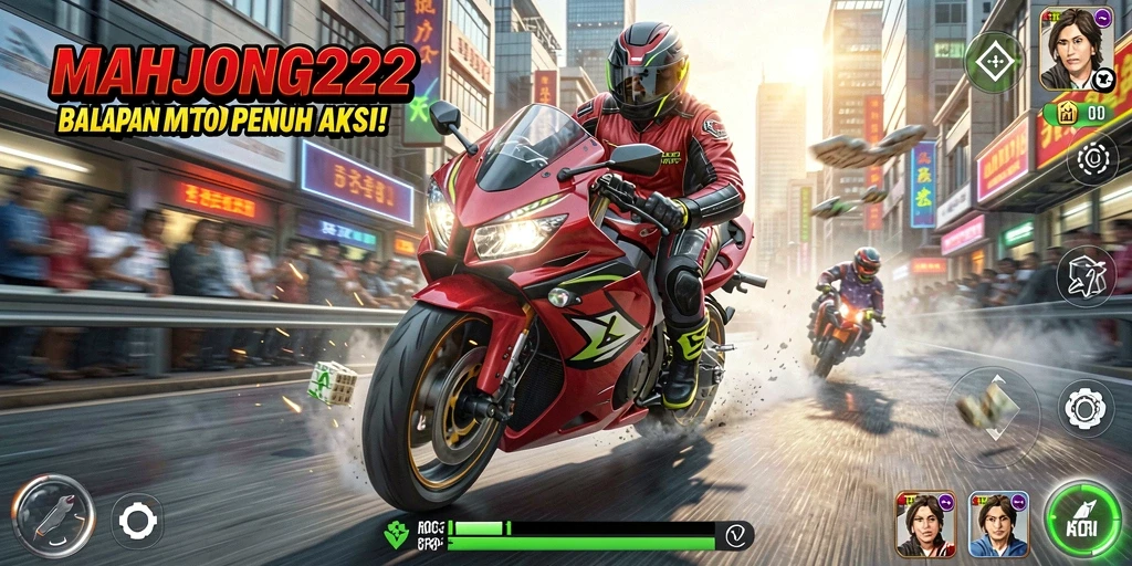 Tampilan seru gameplay balapan motor dalam MAHJONG222.