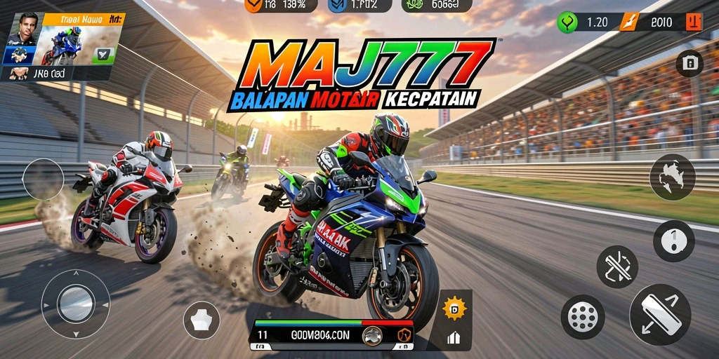 Screenshot gameplay MAJ777 yang menunjukkan aksi balapan motor yang mendebarkan.