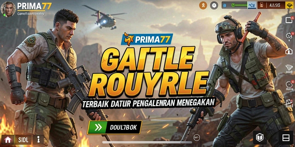 Screenshot utama PRIMA77 menampilkan aksi seru dalam permainan Battle Royale.