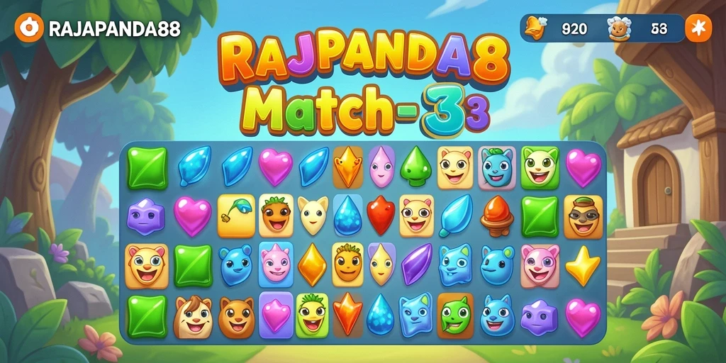 Tampilan gameplay menarik dari RAJAPANDA88 dengan desain Match-3.
