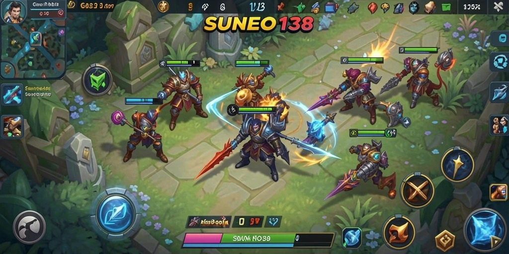 Screenshot SUNEO138 menampilkan aksi intens dalam pertandingan MOBA yang seru.