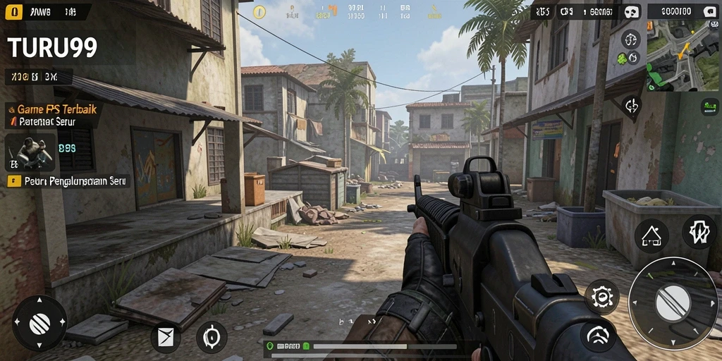 Gambaran aksi intens di gameplay FPS TURU99.