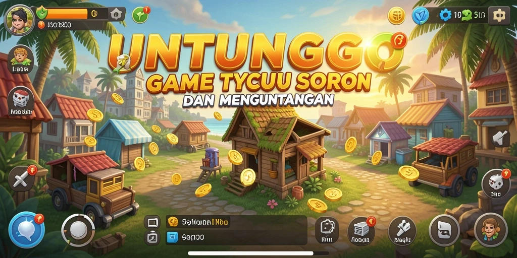 Tampilan gameplay seru UNTUNGGO yang menampilkan strategi bisnis.